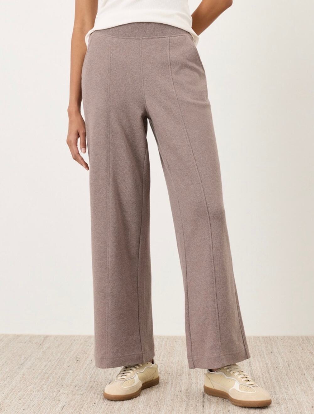 Pact Organic Cotton Airplane Pintuck Wide Leg Pant in Deep Taupe Heather XS